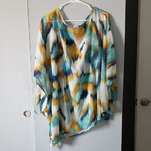 Chico's Multicolor Abstract Print Tunic - Teal, Mustard & Navy Size L/XL
